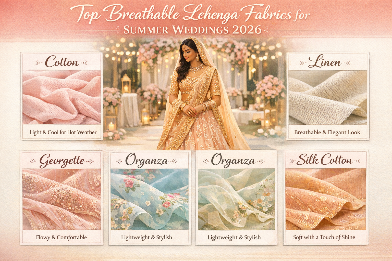 Top Breathable Lehenga Fabrics for Summer Weddings 2026