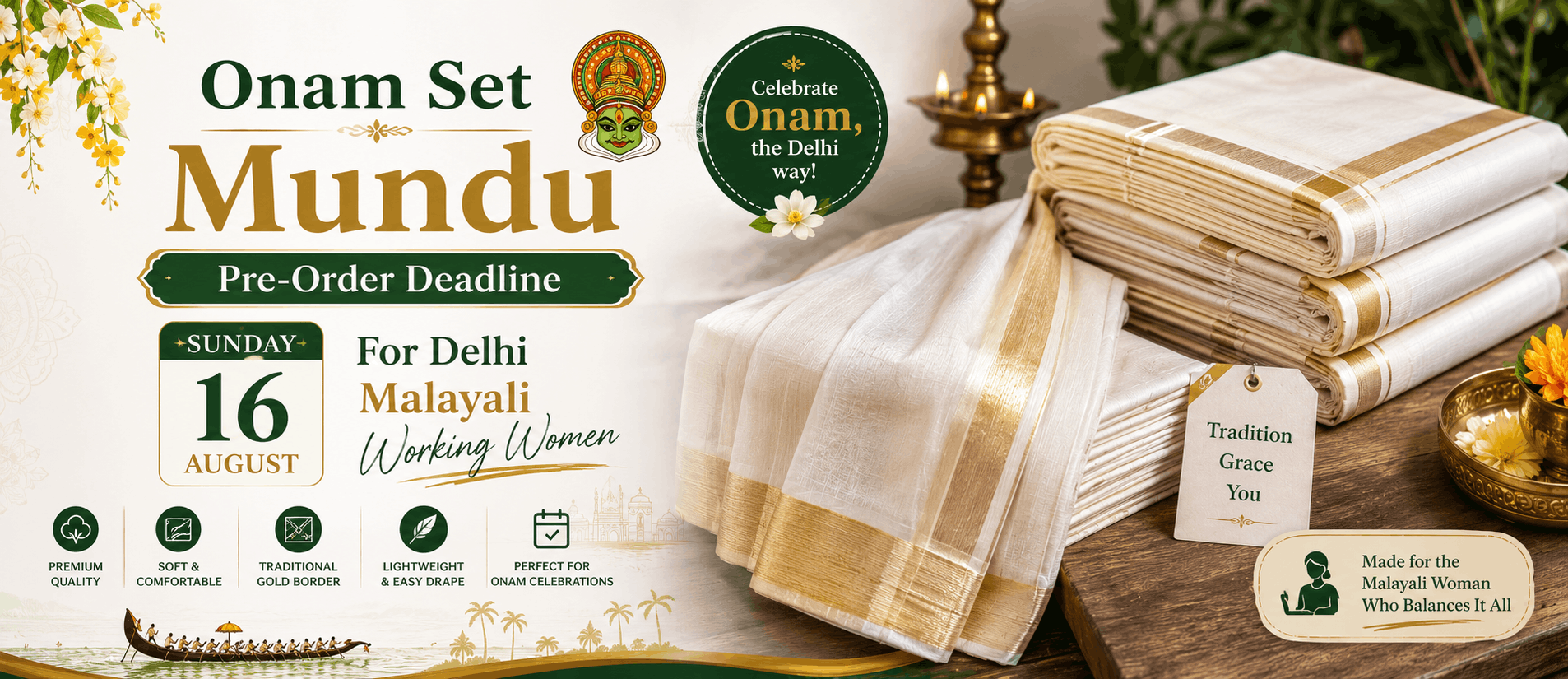 Onam Set Mundu Pre-Order Deadline Sunday