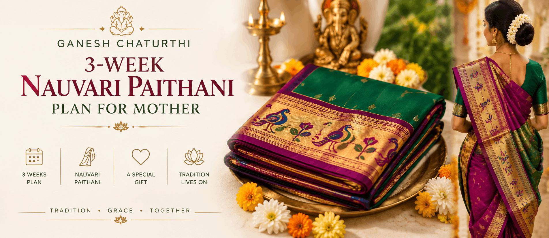 Ganesh Chaturthi 3-Week Nauvari Paithani Plan for Mother