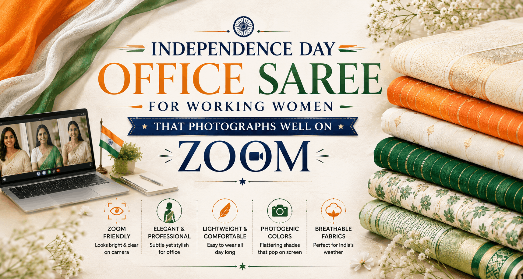 Independence Day Office Saree Fabric for Working Women That Photographs Well on Zoom