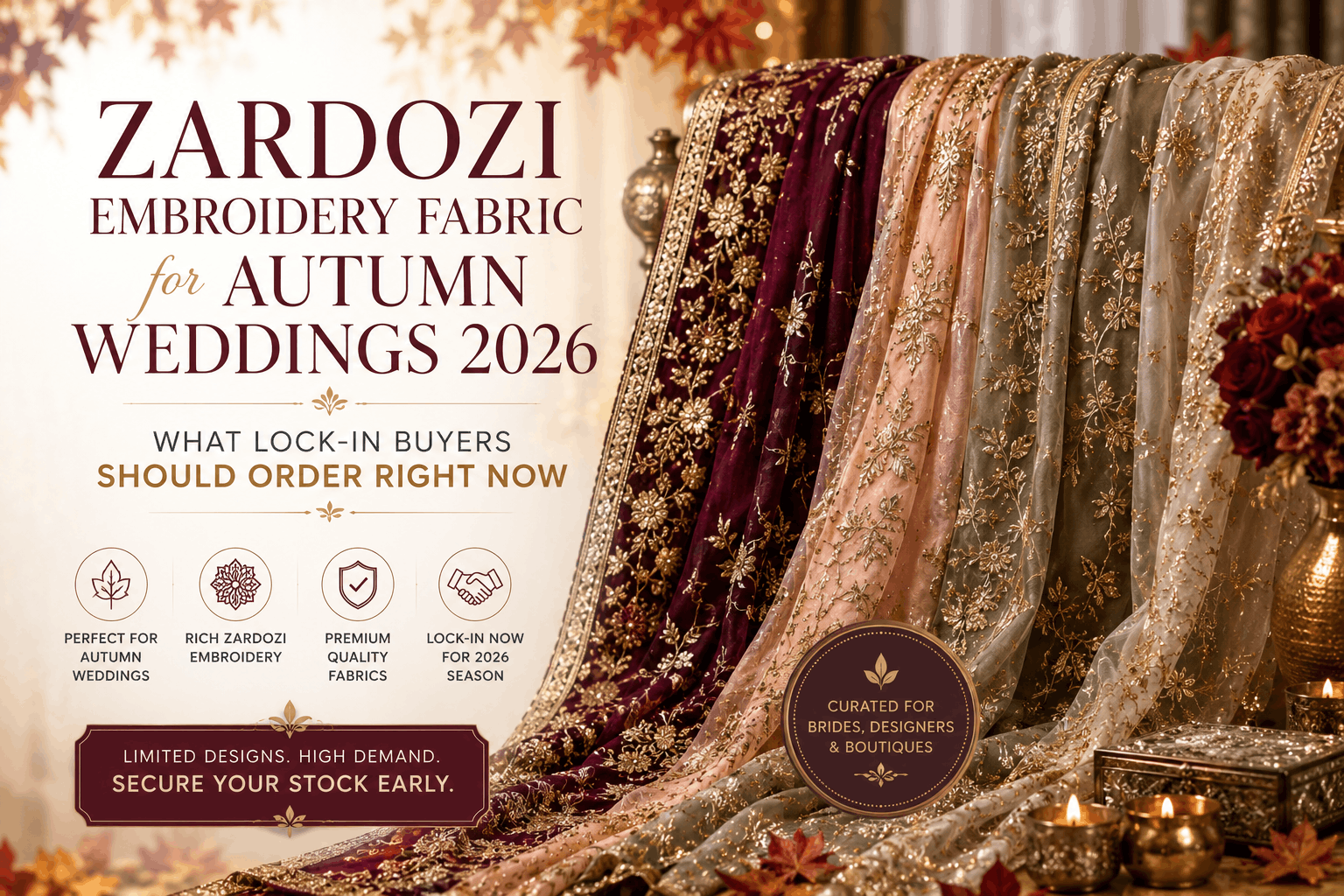 Zardozi Embroidery Fabric for Autumn Weddings 2026: What Lock-In Buyers Should Order Right Now