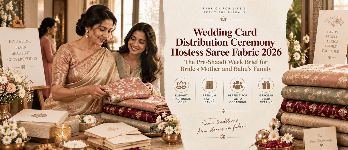 Wedding Card Distribution Ceremony Hostess Saree Fabric 2026: The Pre-Shaadi Week Brief for Bride's Mother and Bahu's Family
