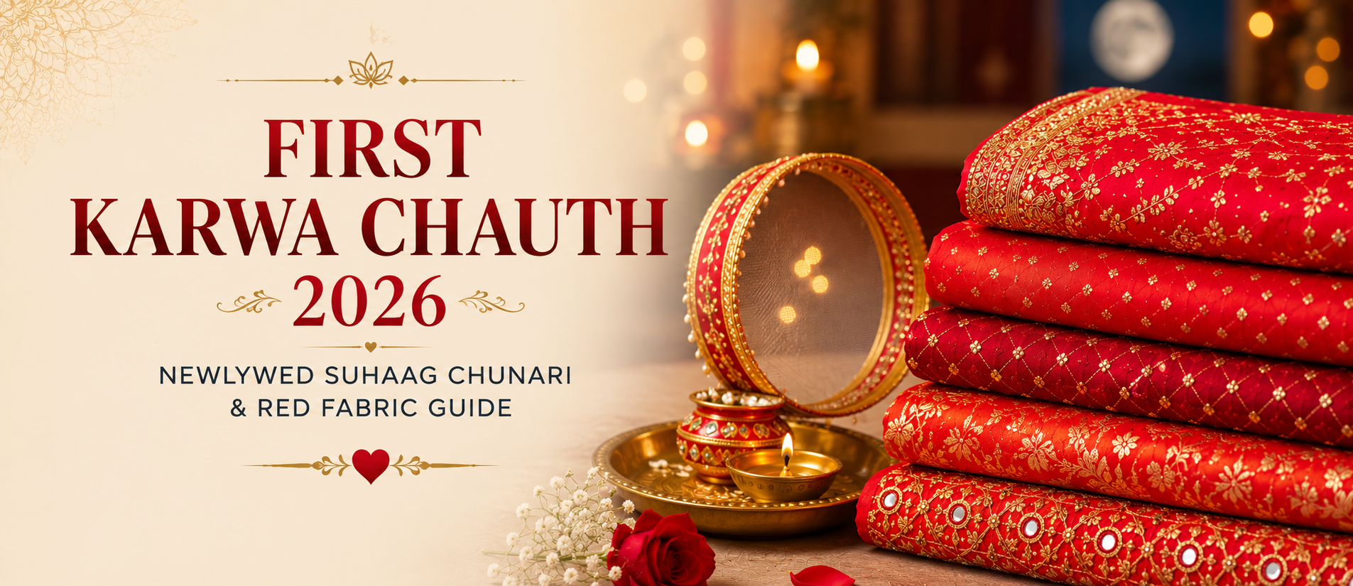 first-karwa-chauth-2026-newly-wed-suhaag-chunari-fabric-and-red-fabric-guide
