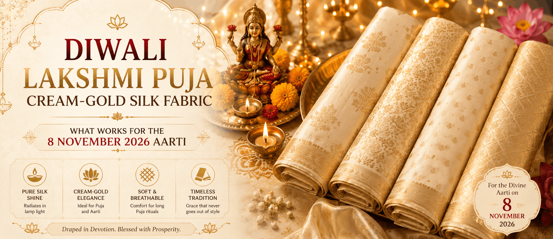 diwali-laxmi-puja-cream-gold-silk-fabric