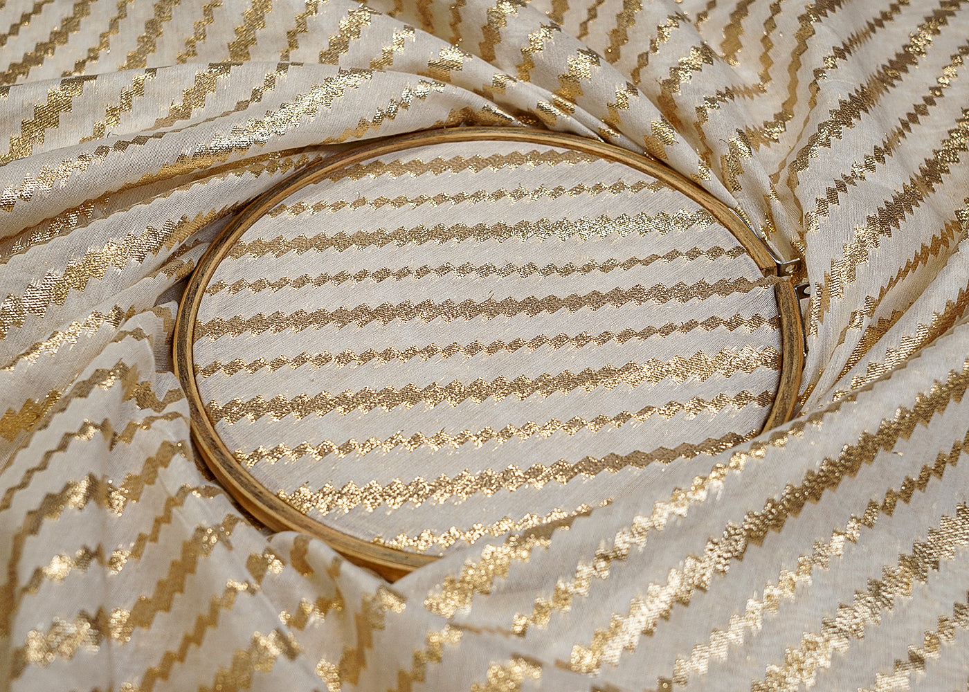Radiance Chanderi Fabric with All-Over Zig-Zag Pattern of Golden Badla Zari Work
