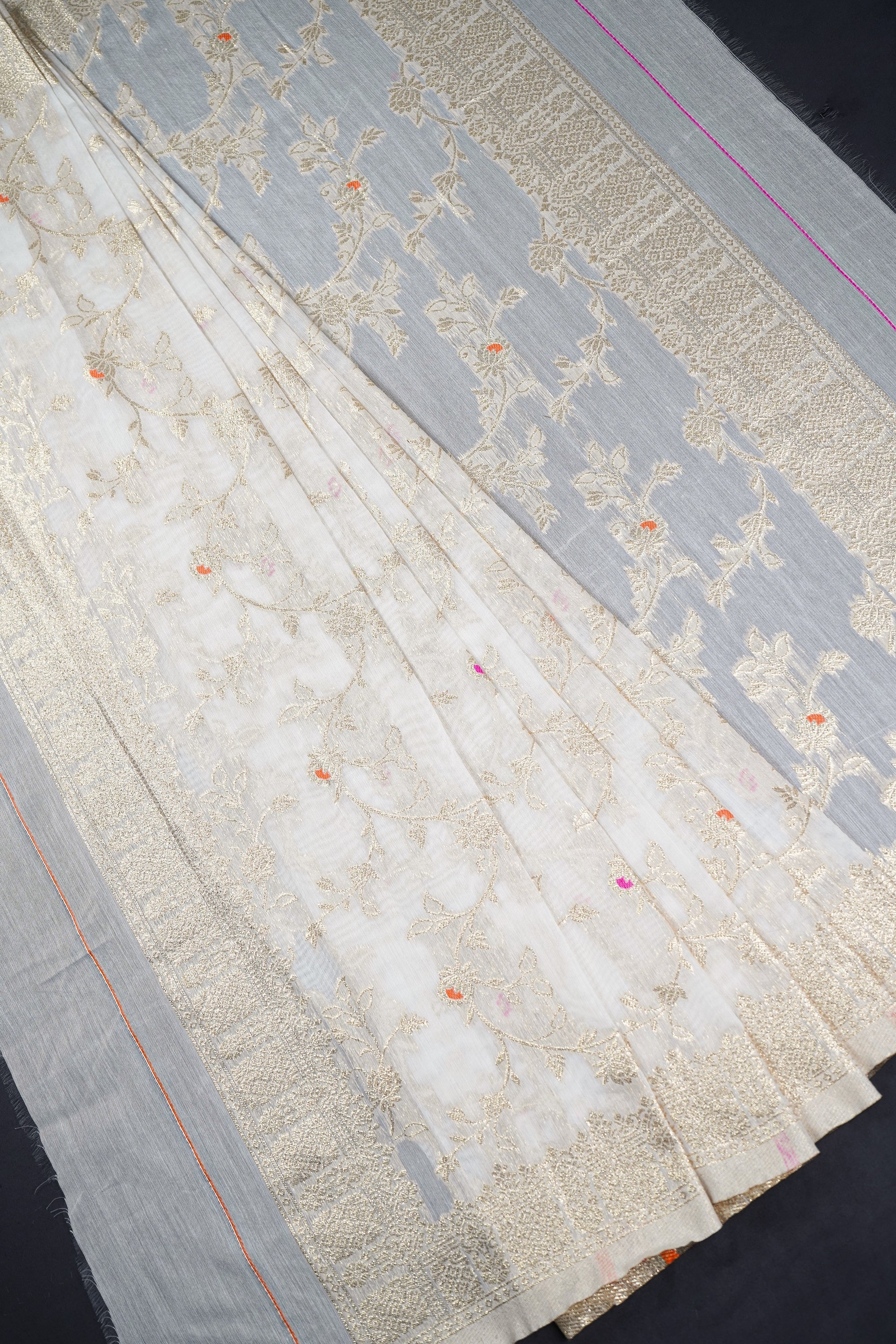 White Dyeable Chanderi Dupatta With All Over Thread And Zari Handloom 079-5