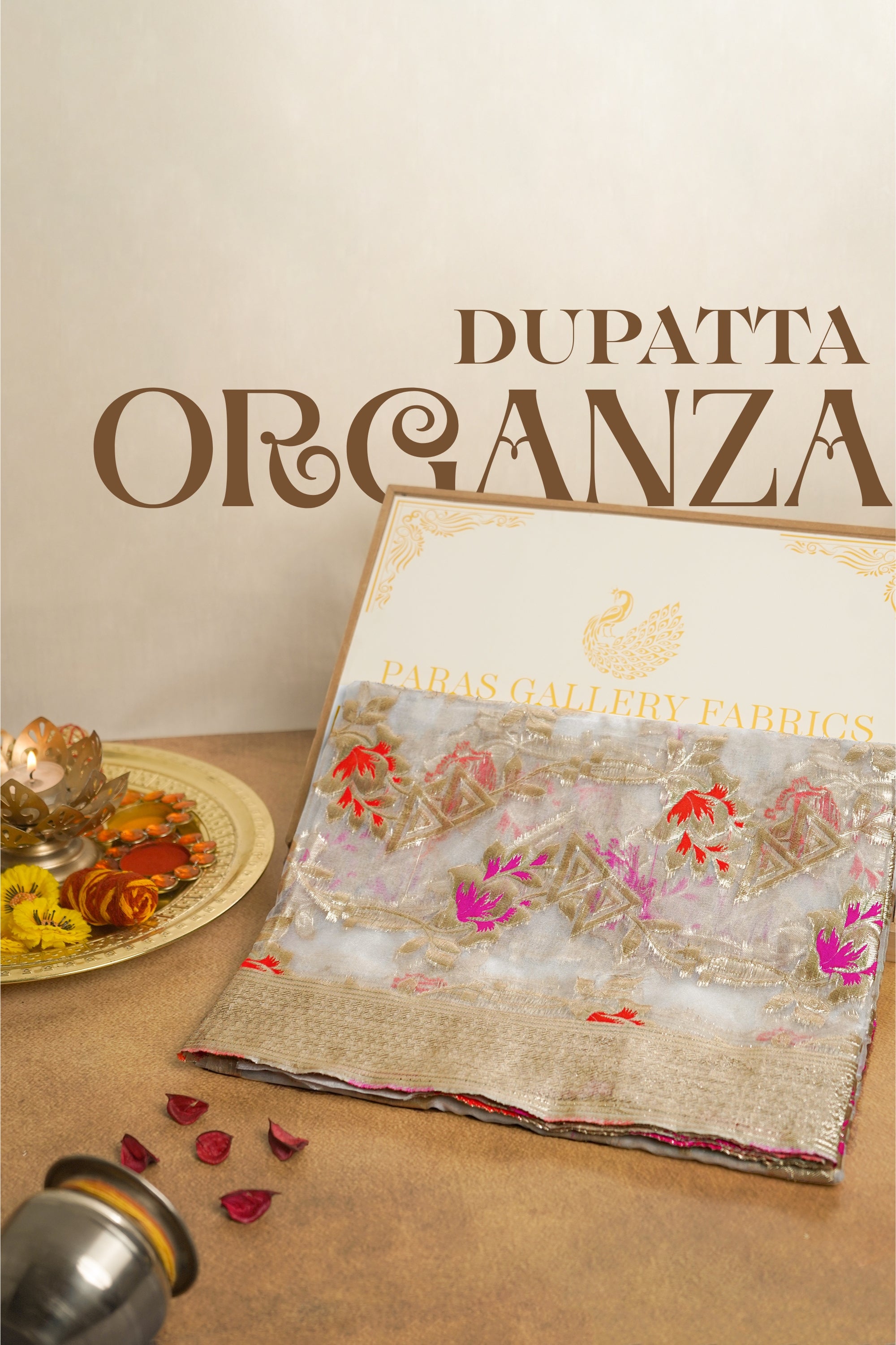 White Dyeable Organza Dupatta With All Over Thread And Zari Handloom 079-6
