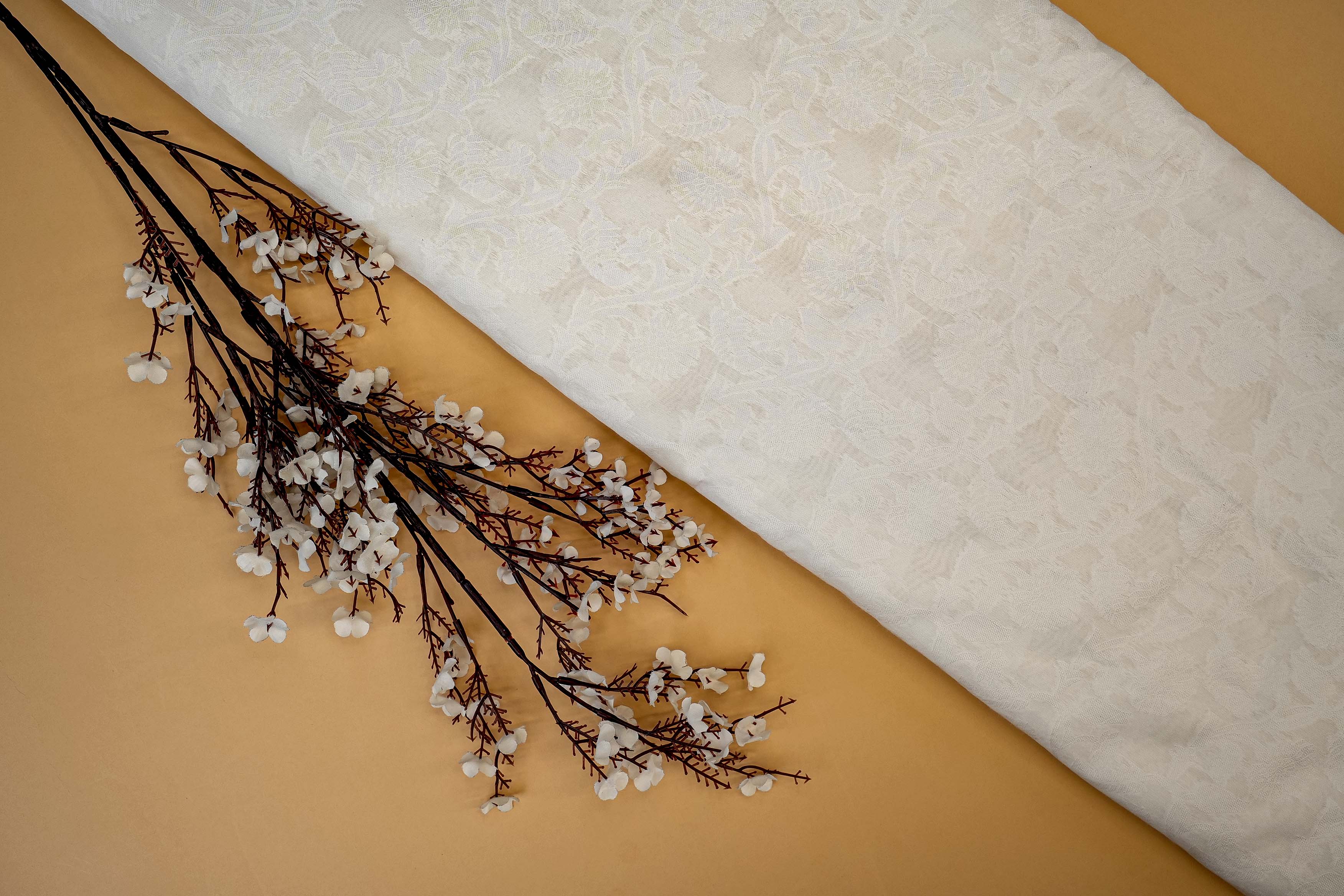 White Dyeable Cotton Fabric With All Over Self Work 10013