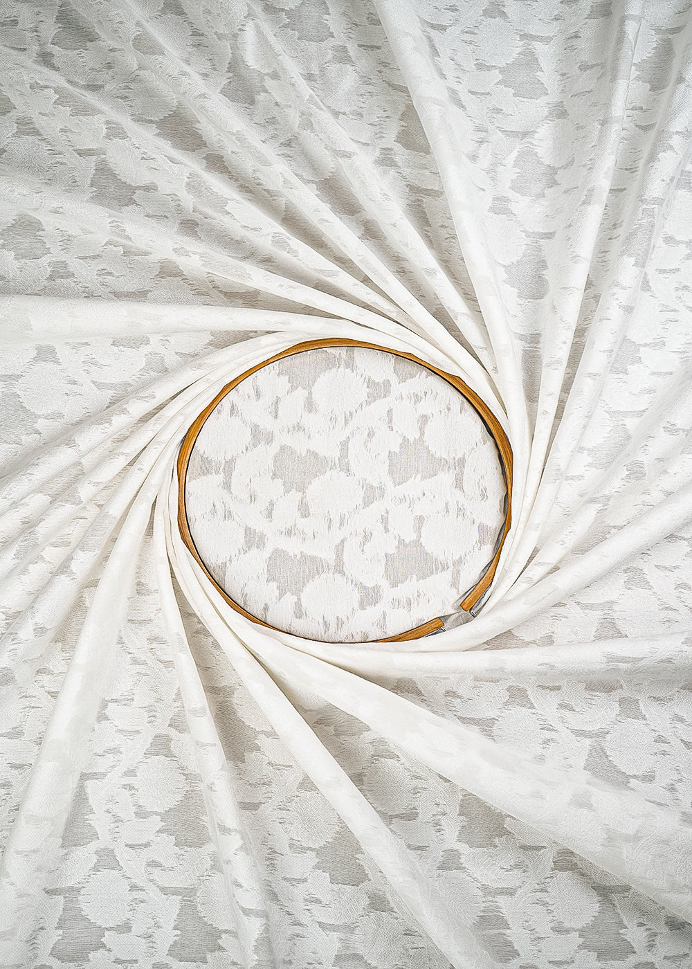 White Dyeable Cotton Fabric With All Over Self Work 10013