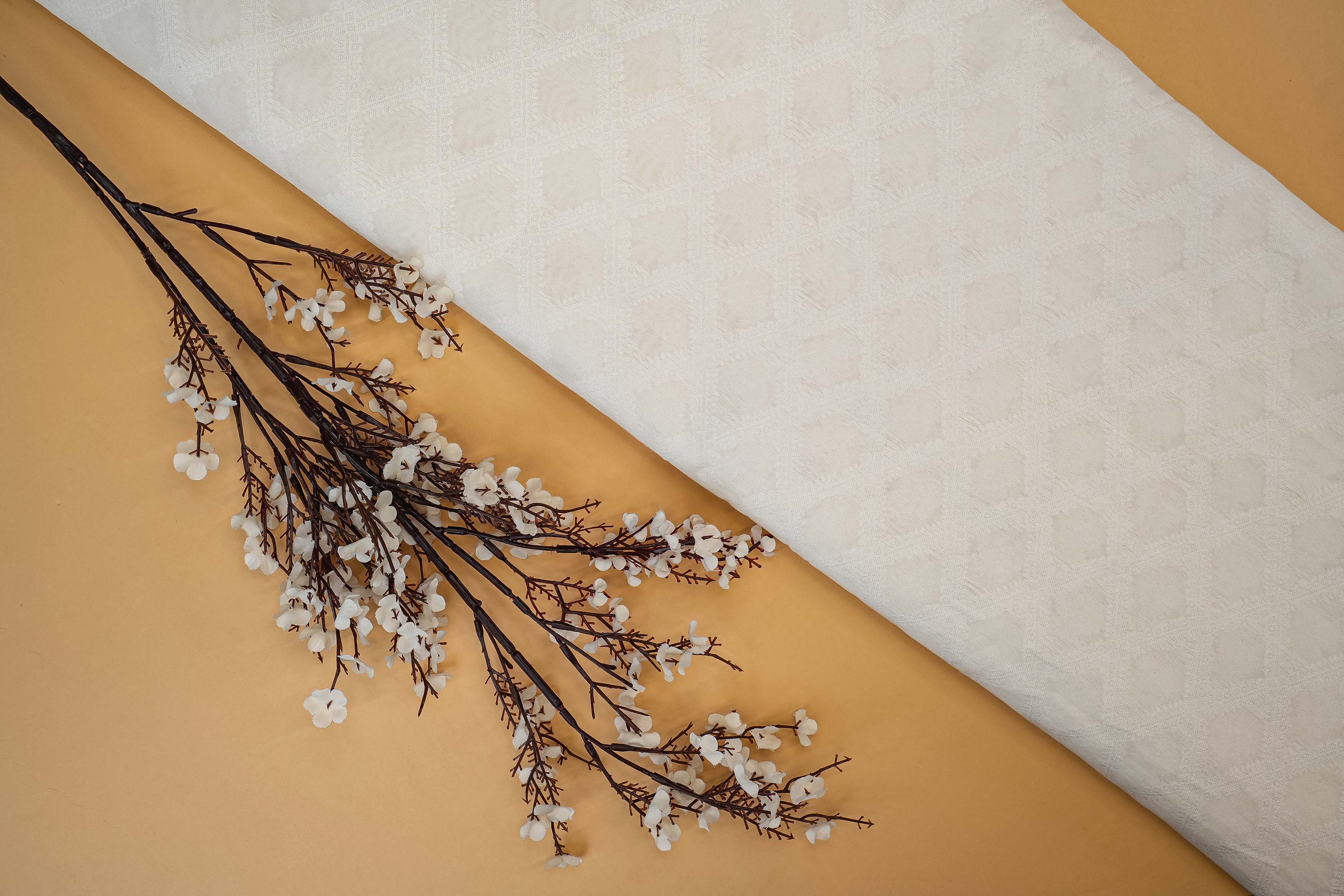 White Dyeable Cotton Fabric With All Over Self Work 10016