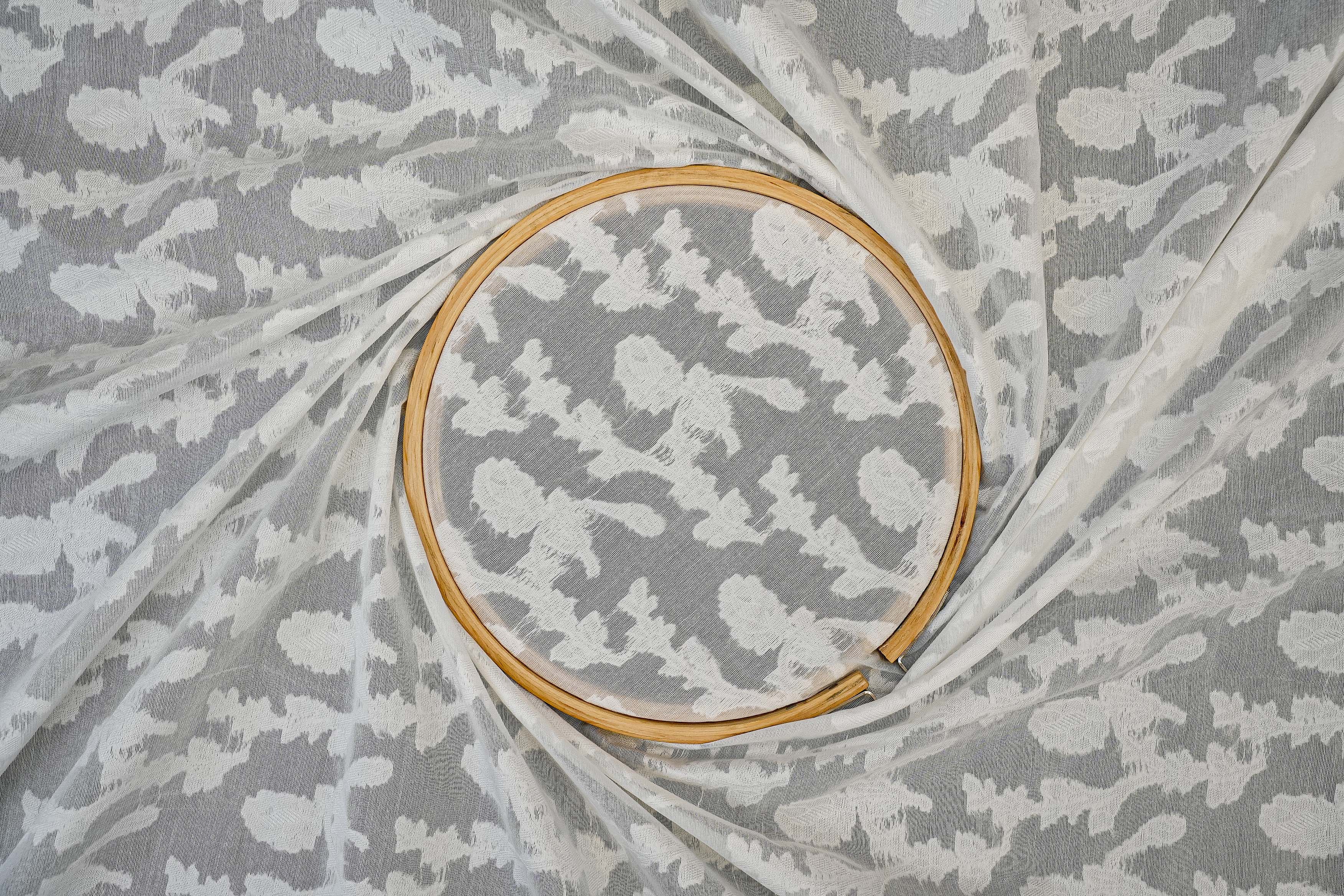 White Dyeable Cotton Fabric With All Over Self Work 10017