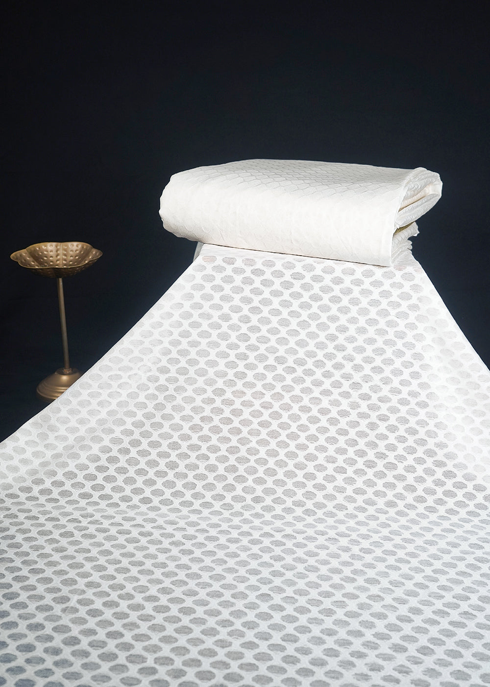 White Dyeable Cotton Fabric With All Over Self Work 10018