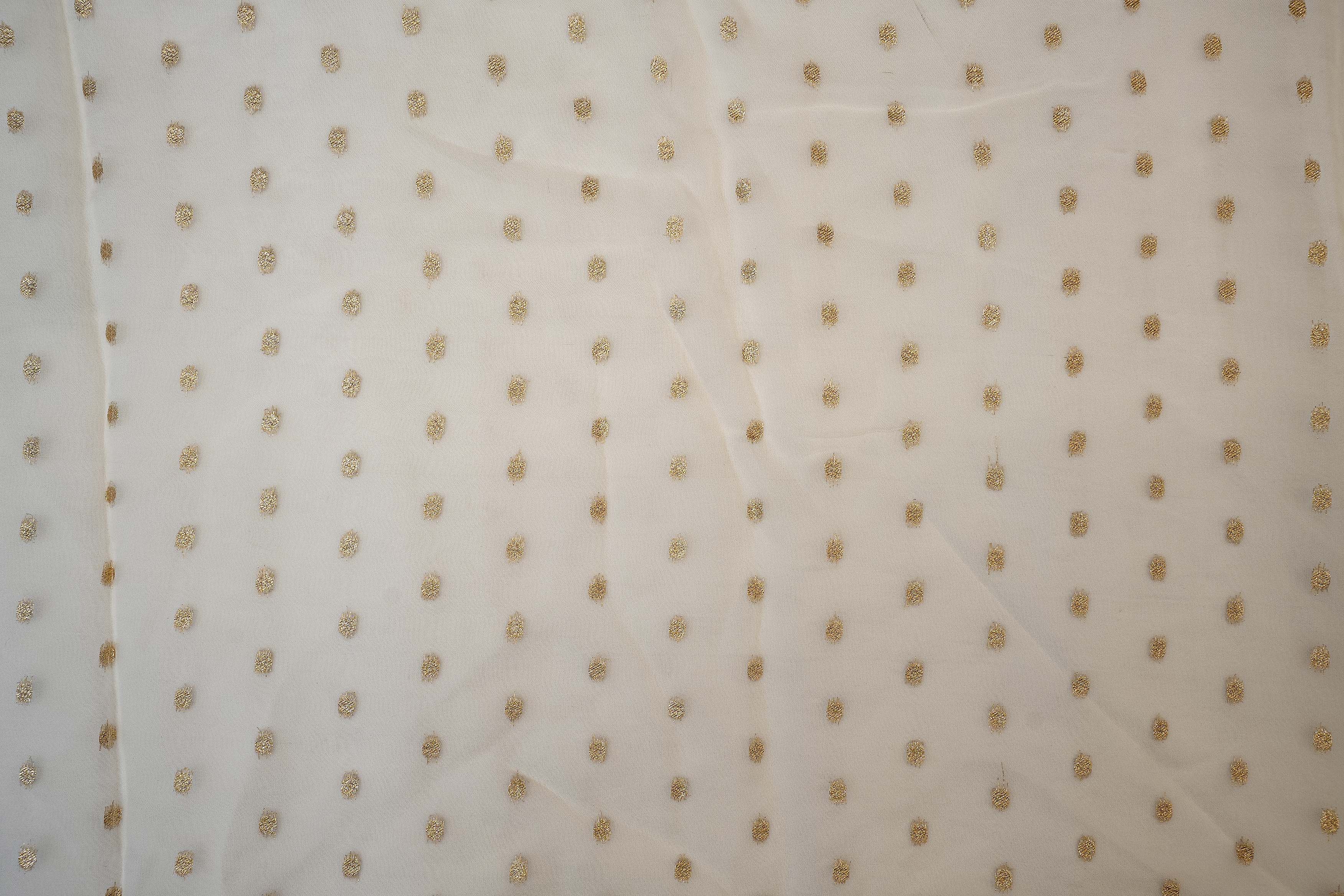 White Organza with Horizontal Zari Stripes