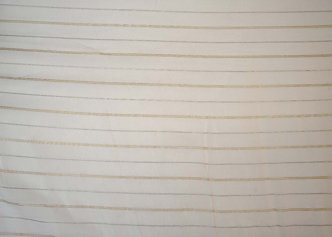White Organza with Horizontal Zari Stripes