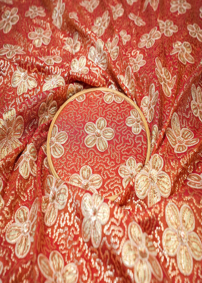 Red Floral Tissue with Sequins, Gota Patti, and Threadwork Embroidery 10068