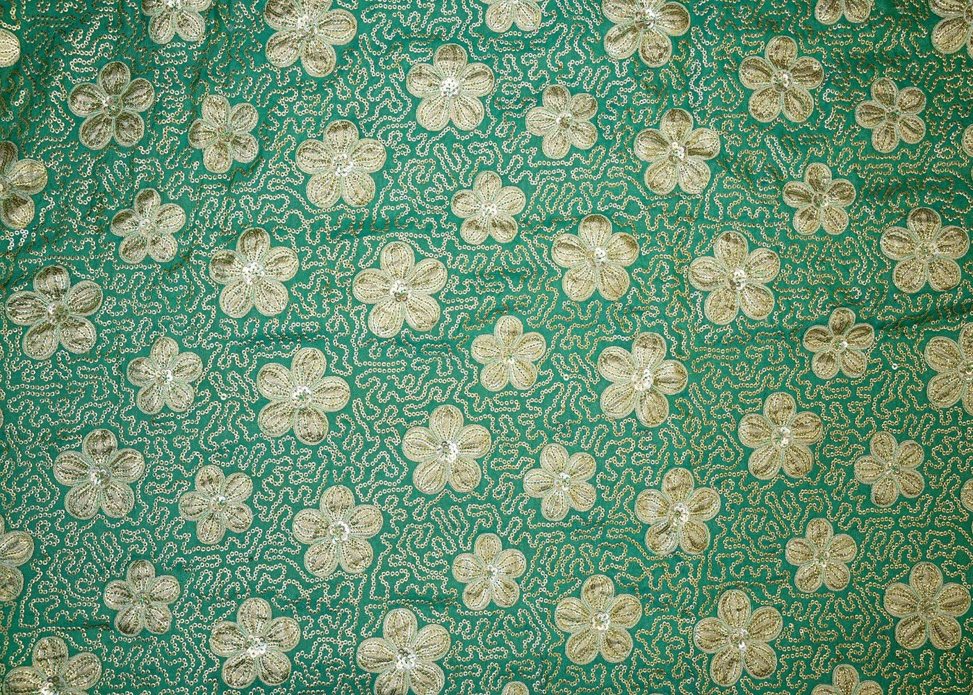 Firozi Floral Tissue with Sequins, Gotta Patti, and Threadwork Embroidery