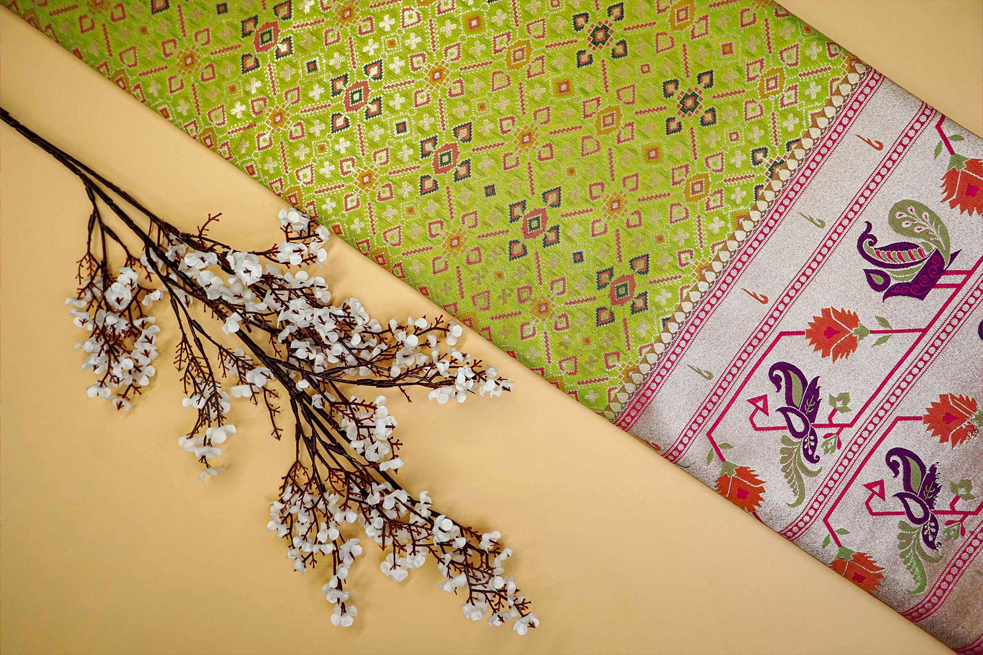 Parrot Green Banarasi Brocade -Paras Gallery Fabrics