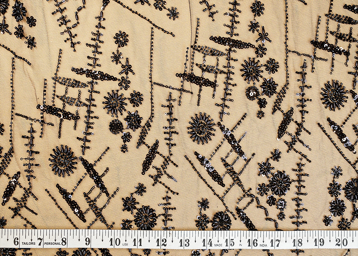 Black Imported Net Fabric with All Over Katdana, Bead, and Sequins Work 10163