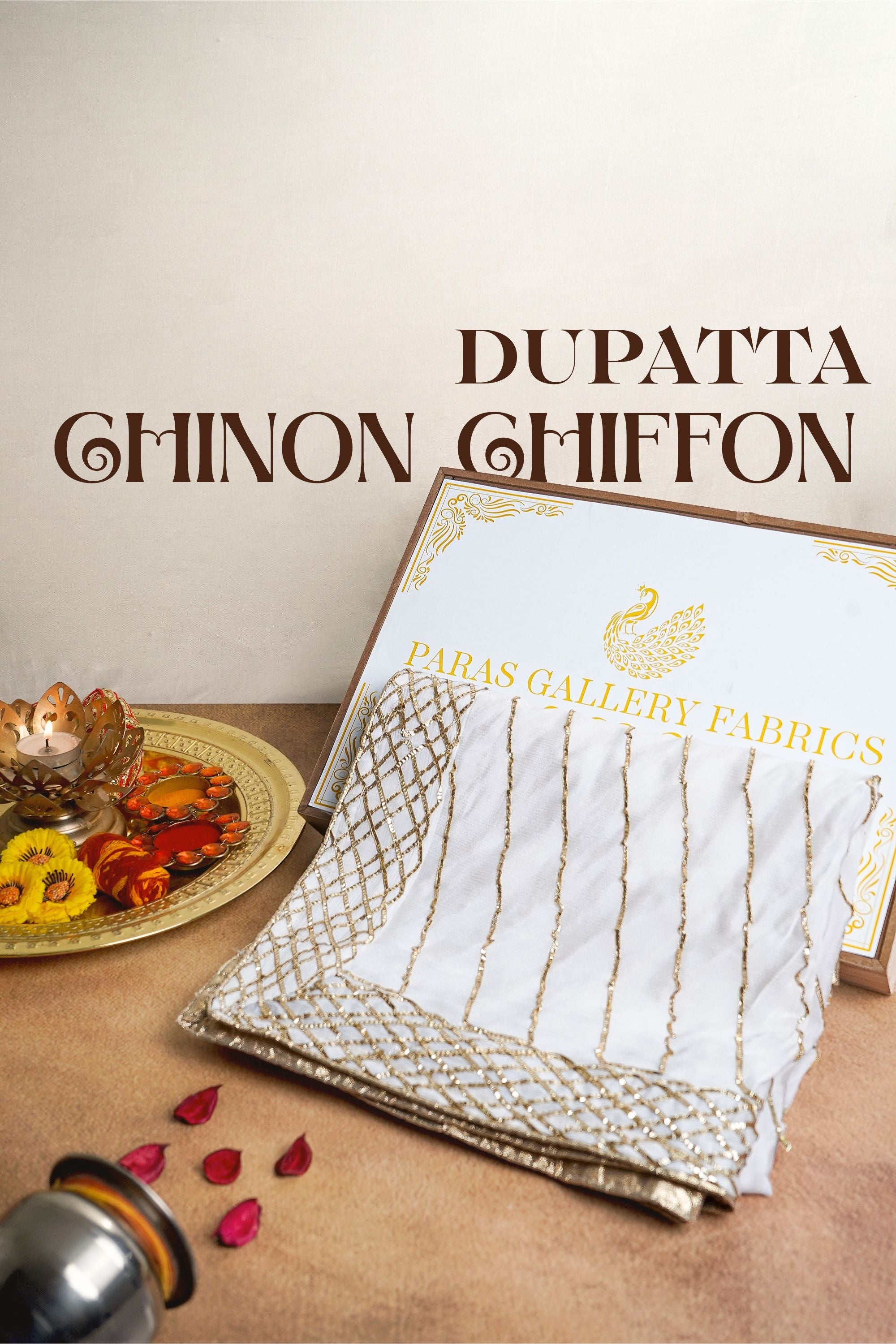 White Dyeable Chinon Chiffon Dupatta With All Over Gota Patti Work 10254