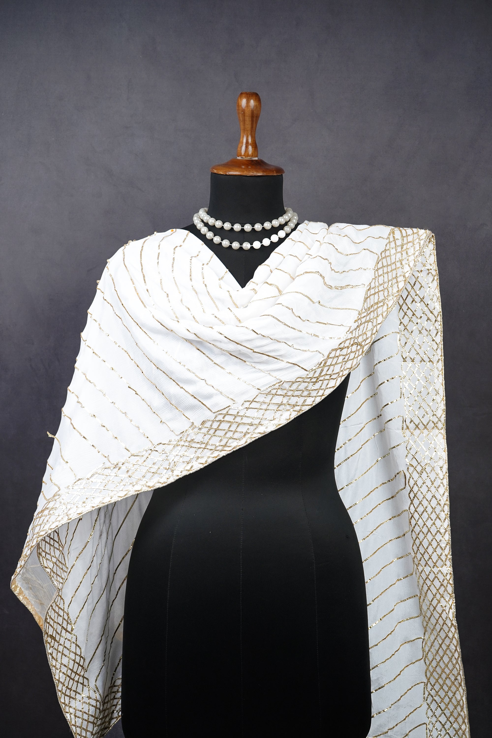 White Dyeable Chinon Chiffon Dupatta With All Over Gota Patti Work 10254