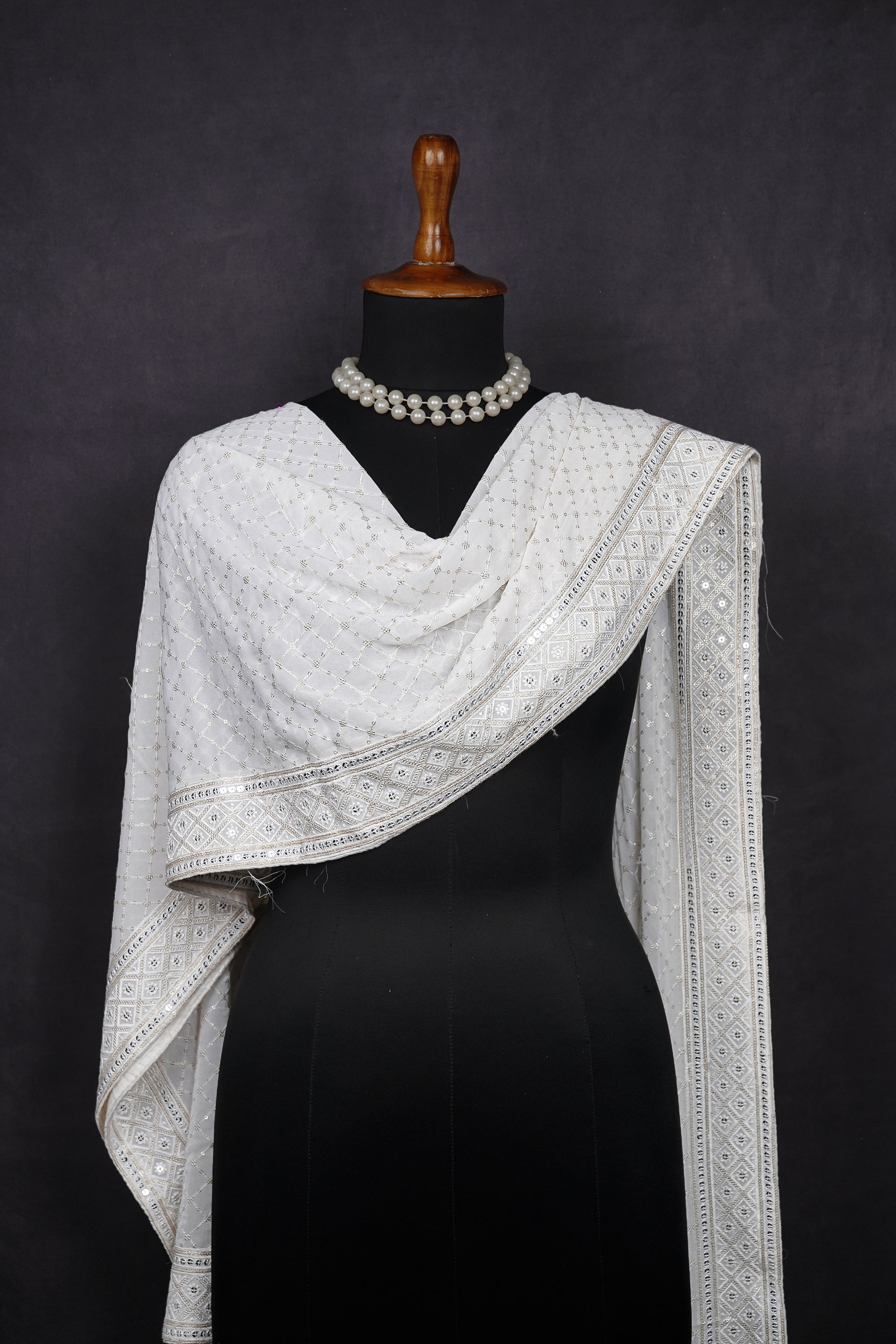 White Dyeable Georgette Dupatta With All Over Thread And Zari Work 10320