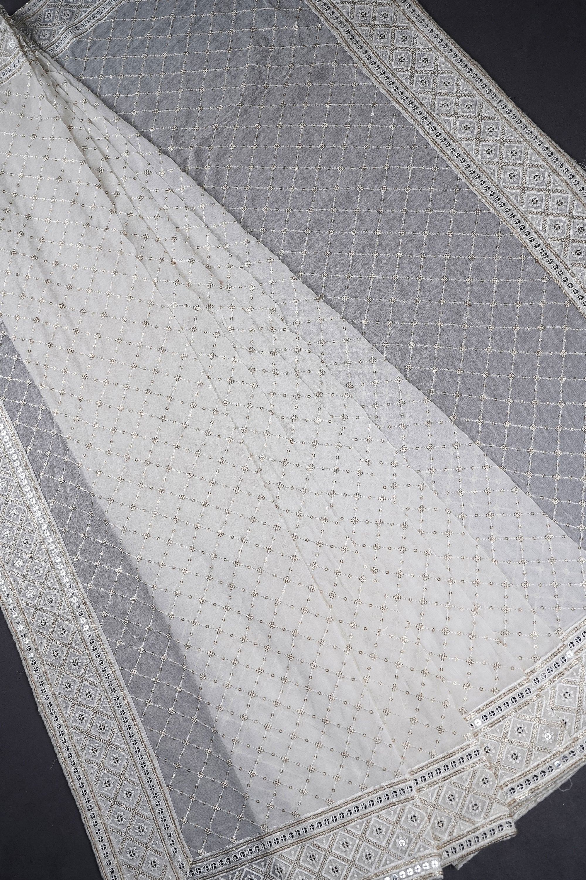 White Dyeable Georgette Dupatta With All Over Thread And Zari Work 10320