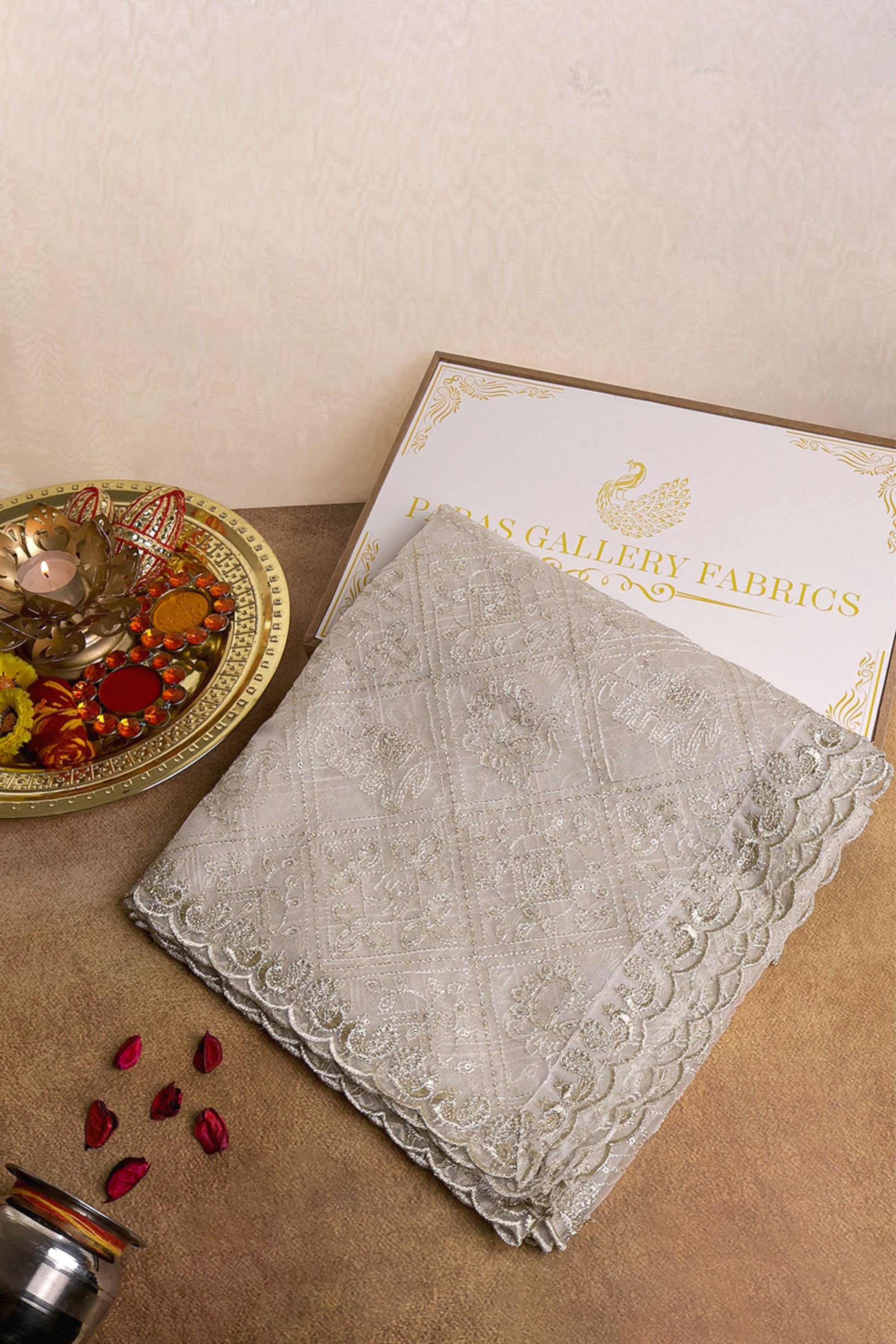 White Dyeable Organza Dupatta With All Over Zari And Sequins Work 10322