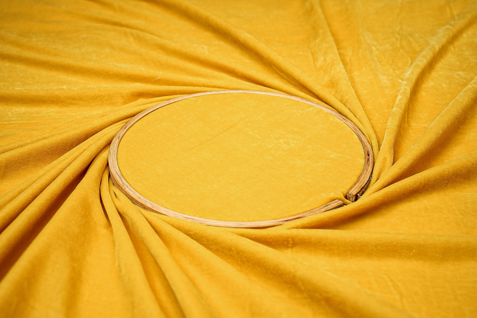 Classic yellow velvet fabric with solid finish for luxurious designs - Paras Gallery Fabrics