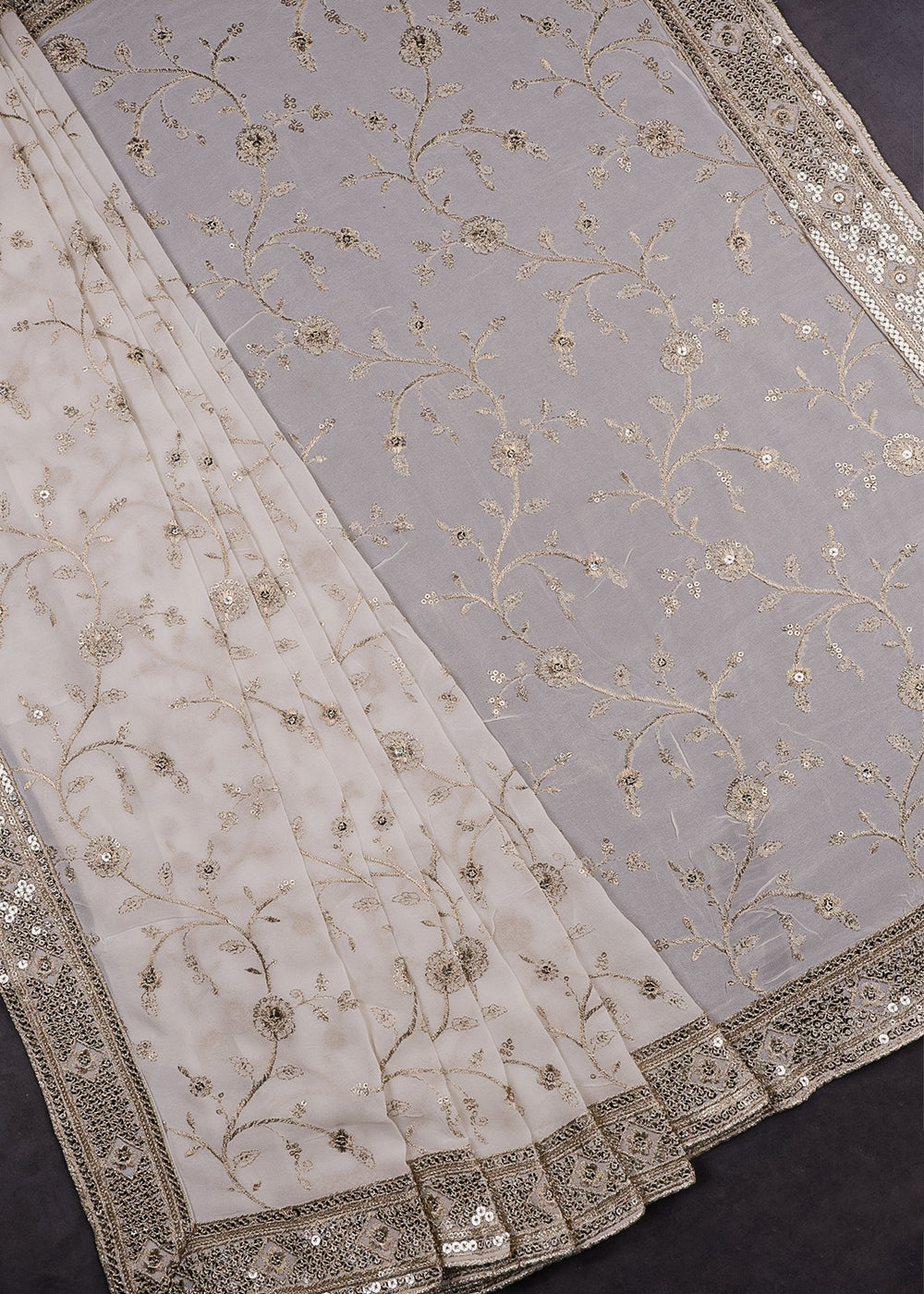 White Dyeable Georgette Dupatta With All Over Zari And Sequins Work 10326
