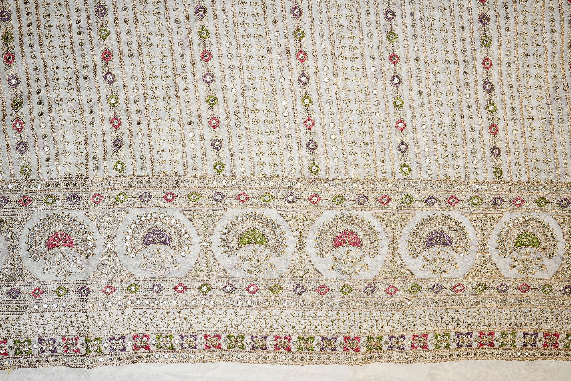 White Georgette with Multicolor Threads and Faux Mirror Embellishments