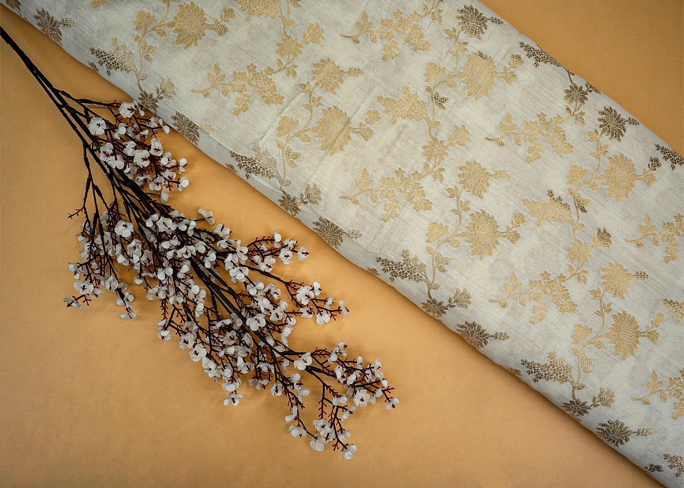 White Pure Moonga Banarasi Silk With Beautiful Banarasi Work