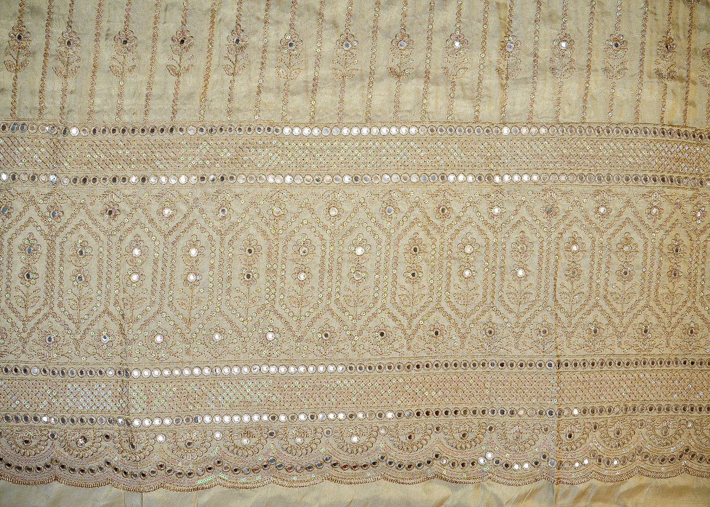 Golden Tissue with Rainbow Sequins, Faux Mirror, and Zari Sparkle