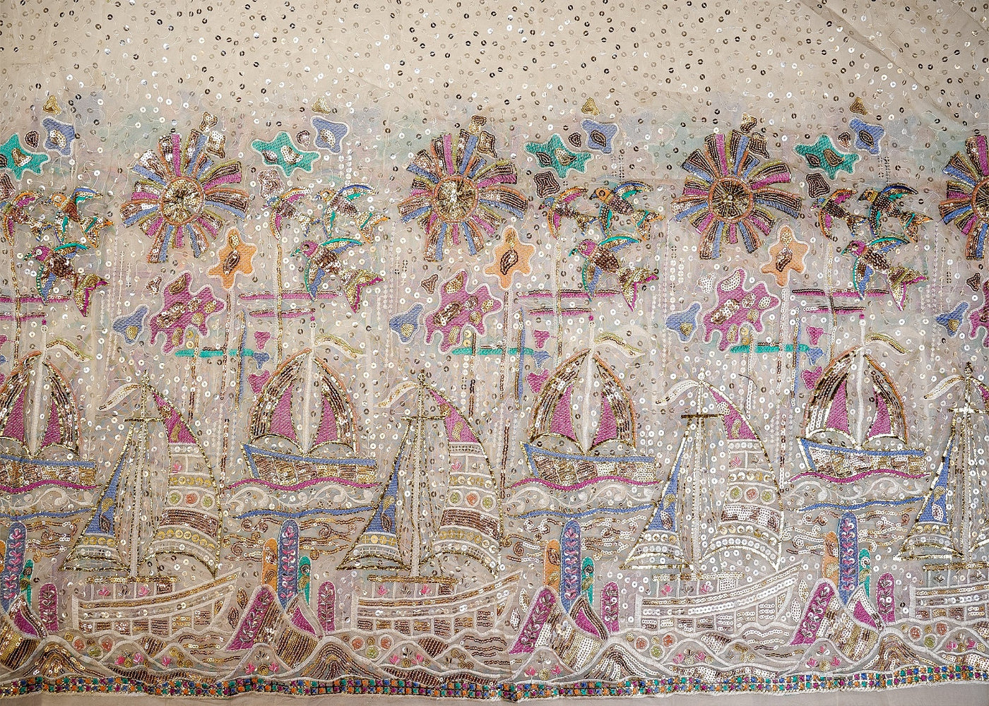 White Organza with Sequins, Zari, and Elegant Threadwork Detailing