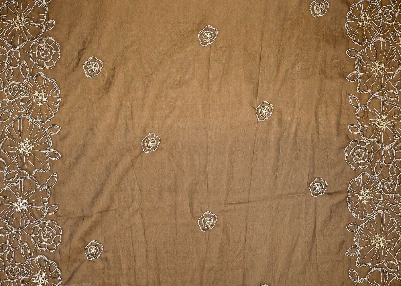 Midnight Elegance Black Organza Dupatta Fabric with White Floral and Gold Sparkle