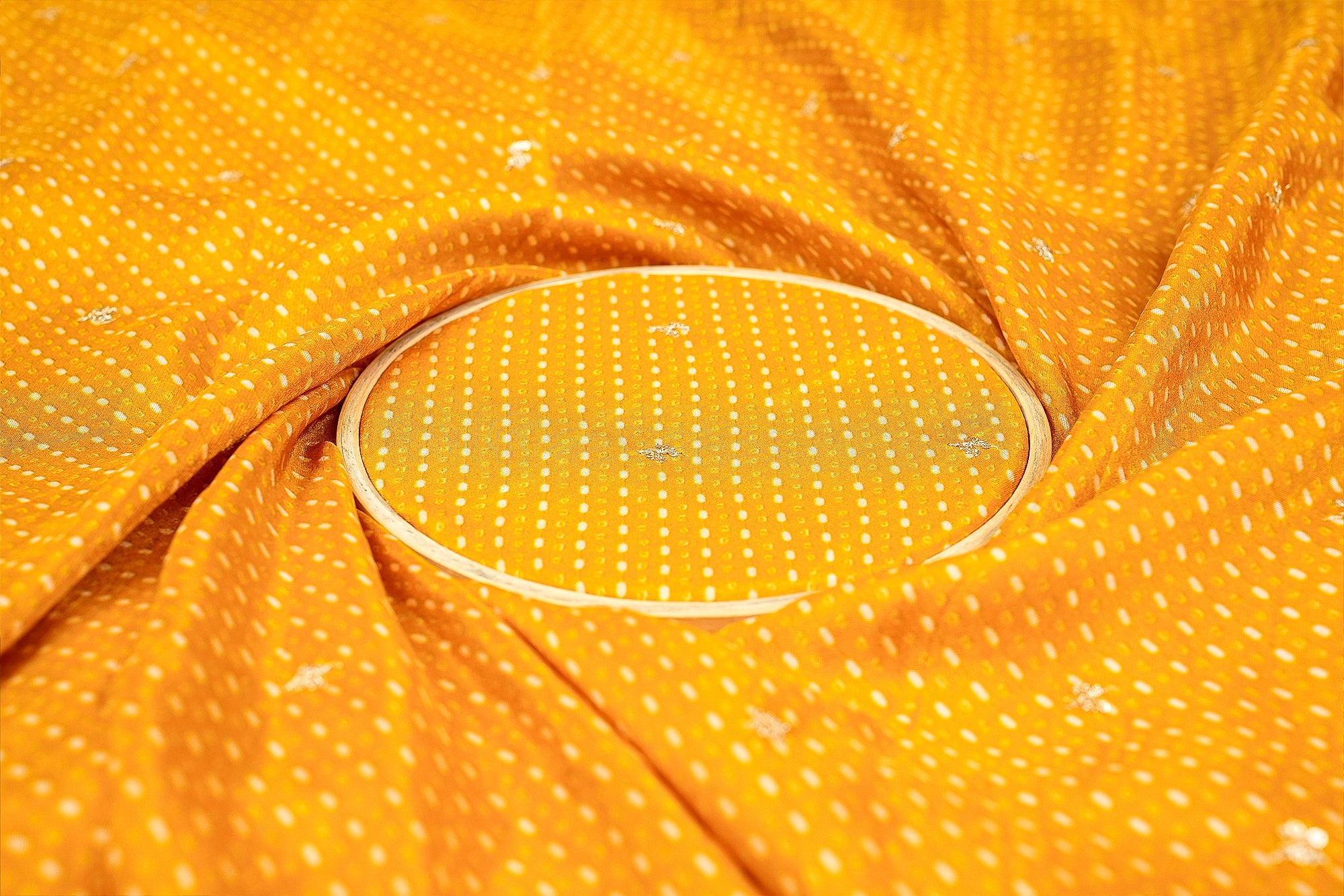 Mustard Tissue yellow Dupatta Fabric Bandhani Glow with Golden Sequins and Zari Work