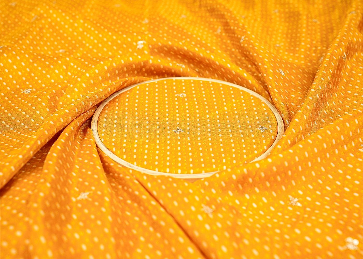 Mustard Tissue yellow Dupatta Fabric Bandhani Glow with Golden Sequins and Zari Work