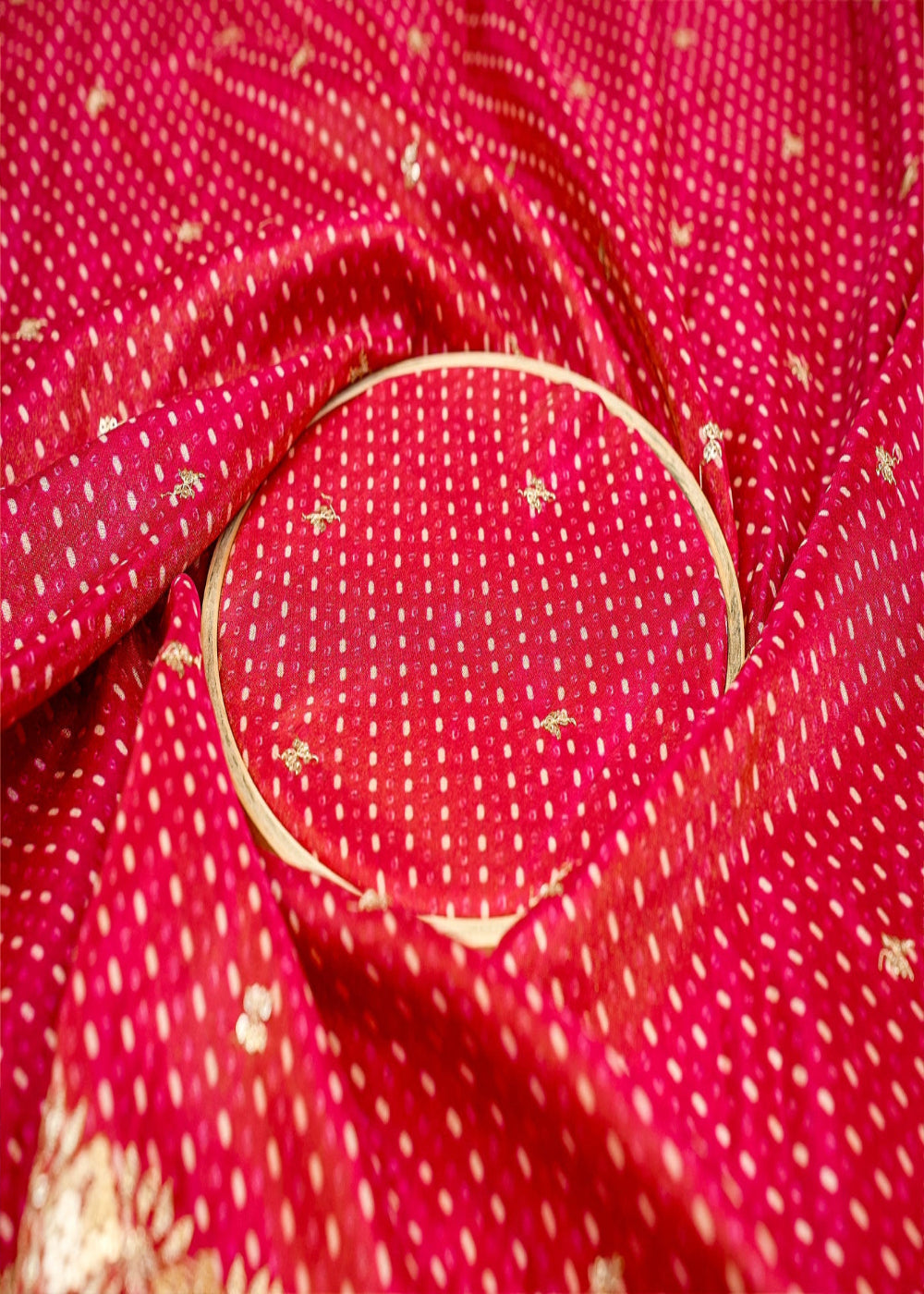 Pink-Tissue-Dupatta-Fabric-Bandhani-Glow-with-Golden-Sequins-and-Zari-Work-10860-close-view