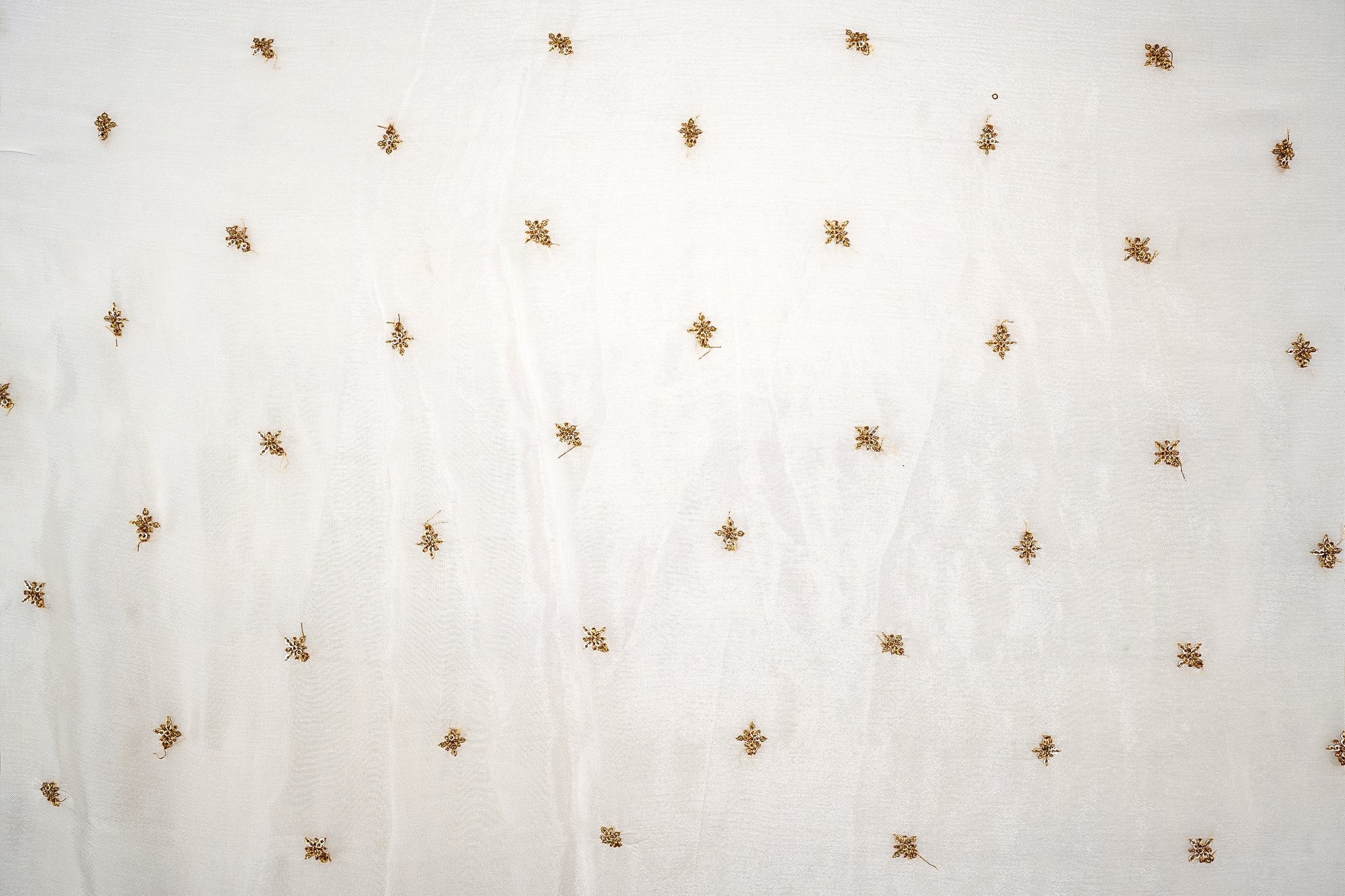 White Dazzling Chinon Chiffon with All-Over Sequins and Threadwork