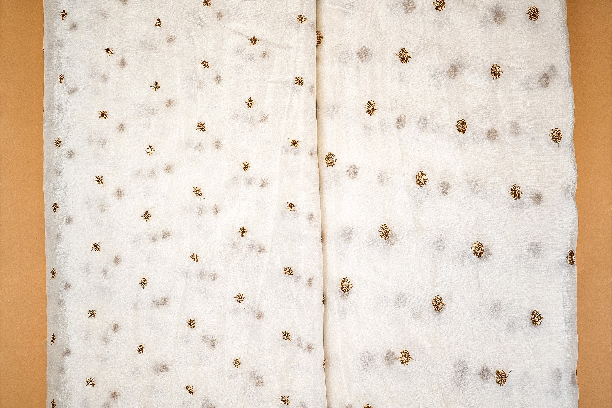 White Dazzling Chinon Chiffon with All-Over Sequins and Threadwork