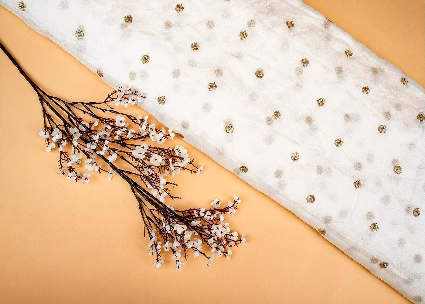 White Dazzling Chiffon Chinon with All-Over Sequins and Threadwork -Paras Gallery Fabrics