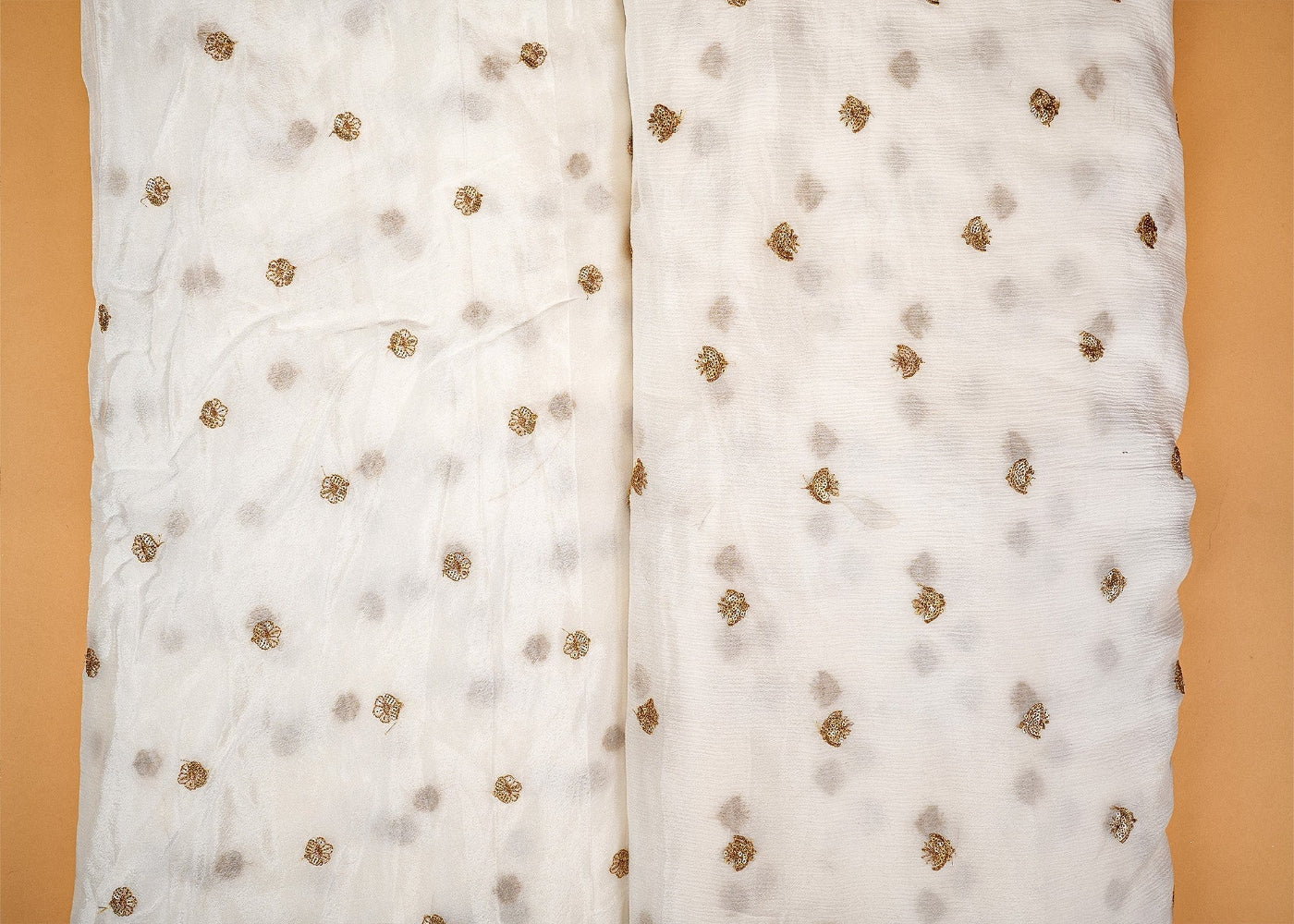 White Dazzling Chinon Chiffon with All-Over Sequins and Threadwork