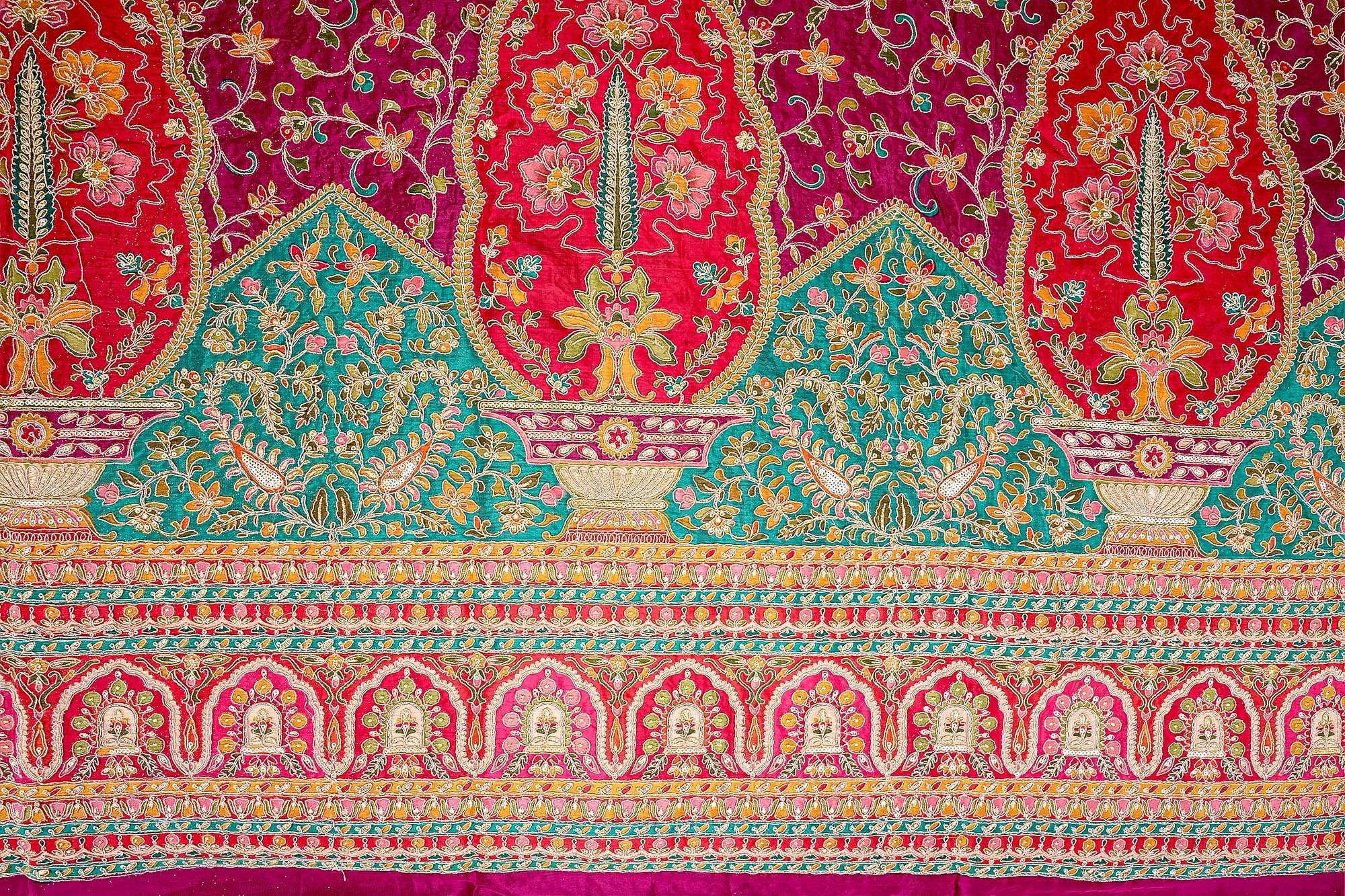 Elegant wine bloom crepe featuring intricate zari work and sequin floral print - Paras Gallery Fabrics