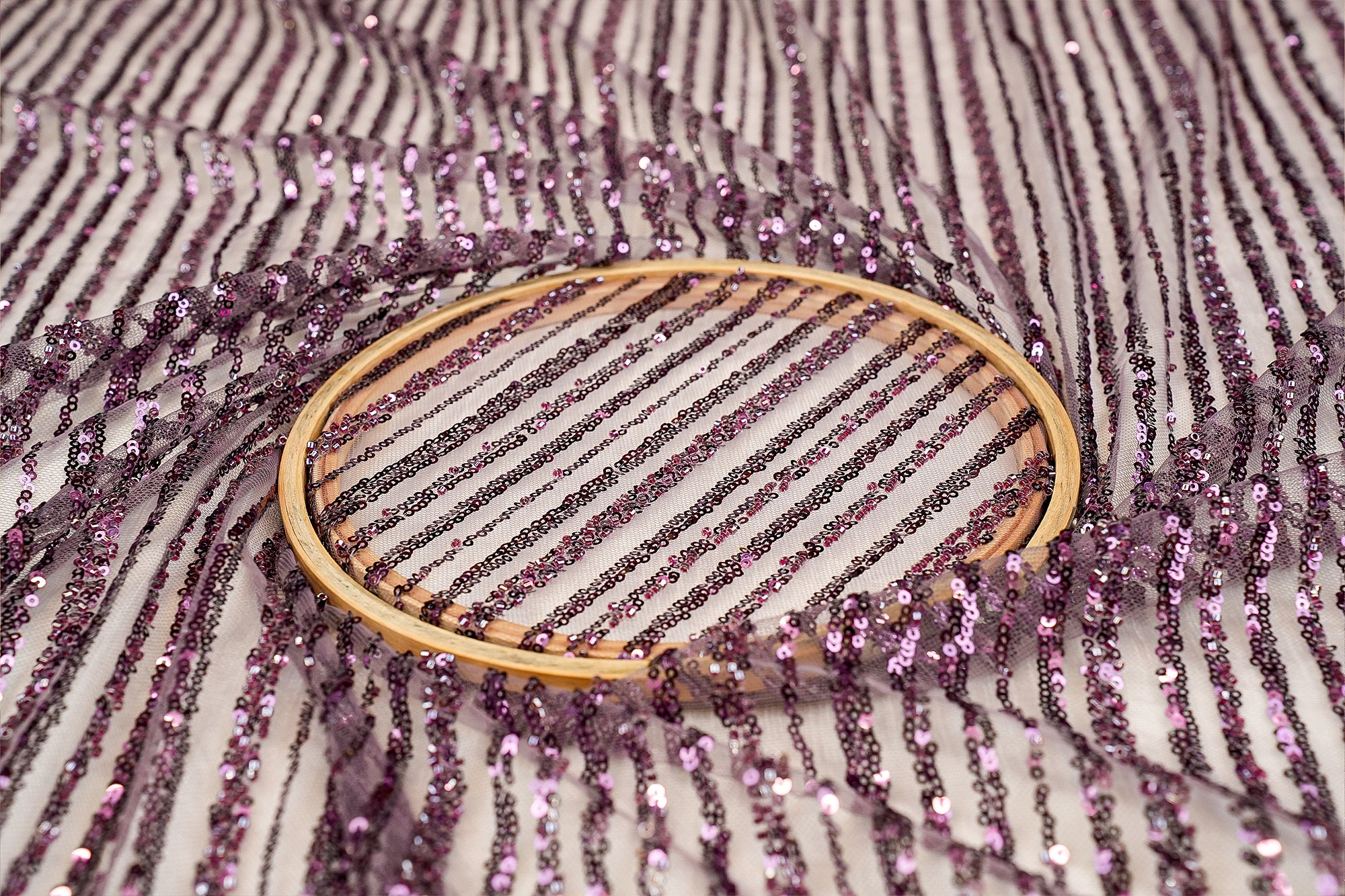 Onion Imported Net with Sequins and Beads Handwork Embellishments