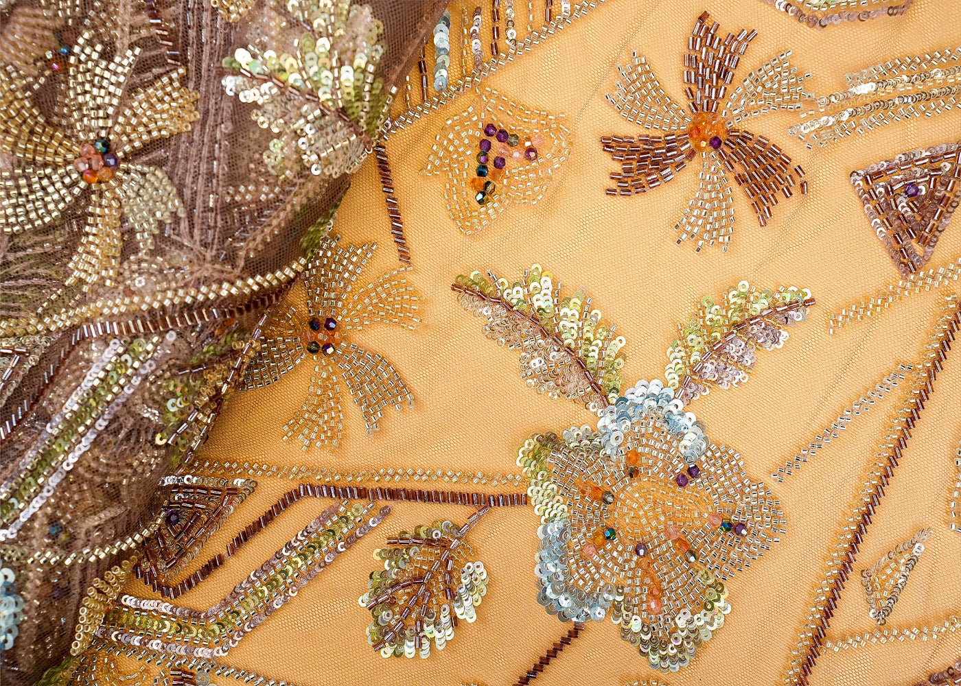 Onion Imported Net Fabric with Colorful Sequins, Beads, Katdana