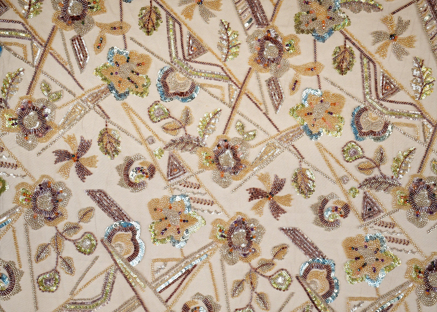 Onion Imported Net Fabric with Colorful Sequins, Beads, Katdana