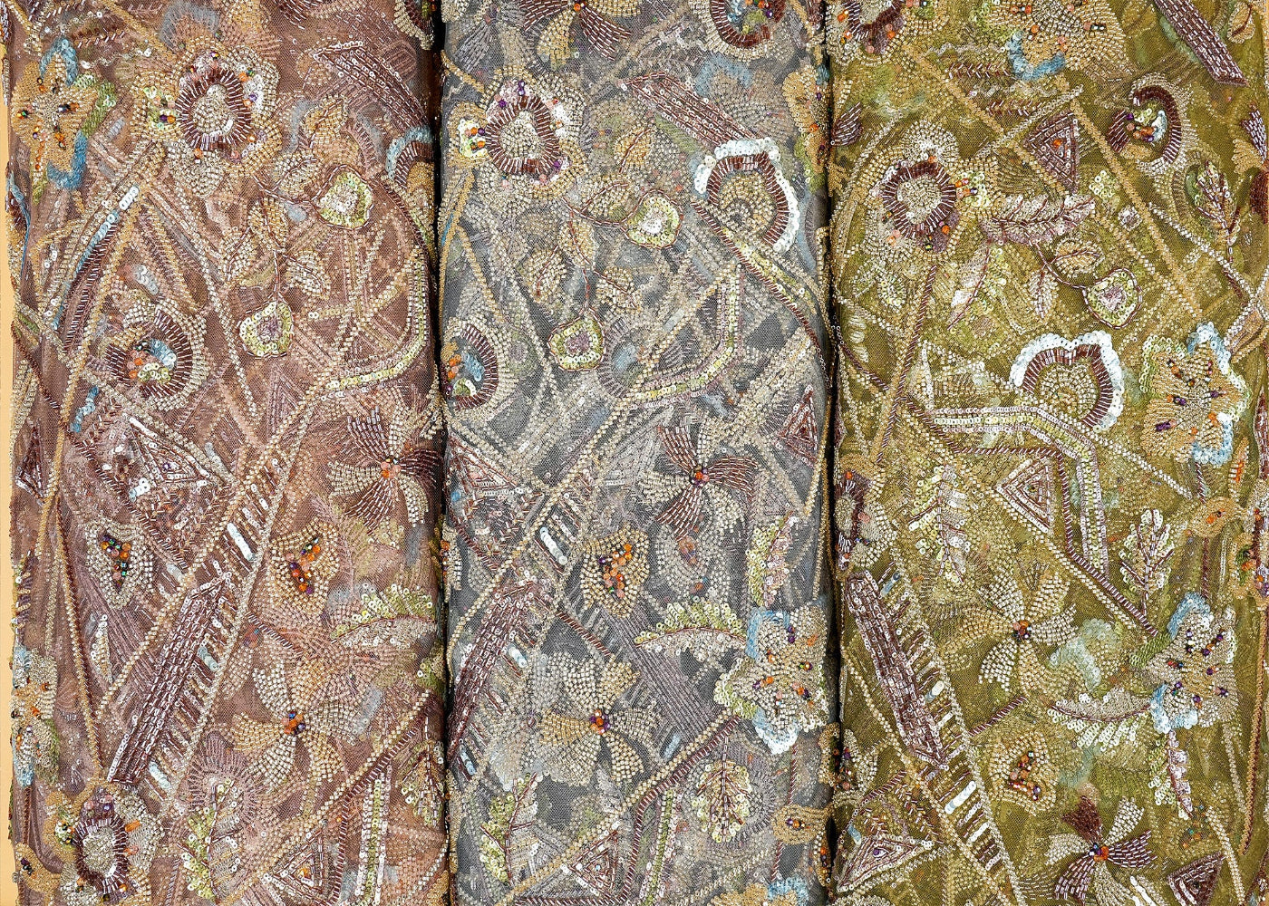 Onion Imported Net Fabric with Colorful Sequins, Beads, Katdana