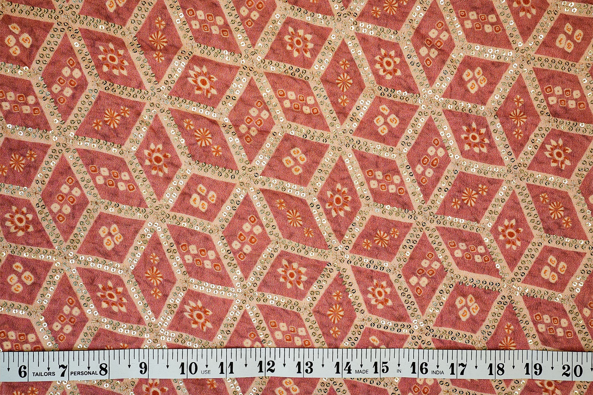 (Pre-Cut 1.85 Mtr) Chinon Chiffon Allover Floral Pattern of Golden Zari and Sequins