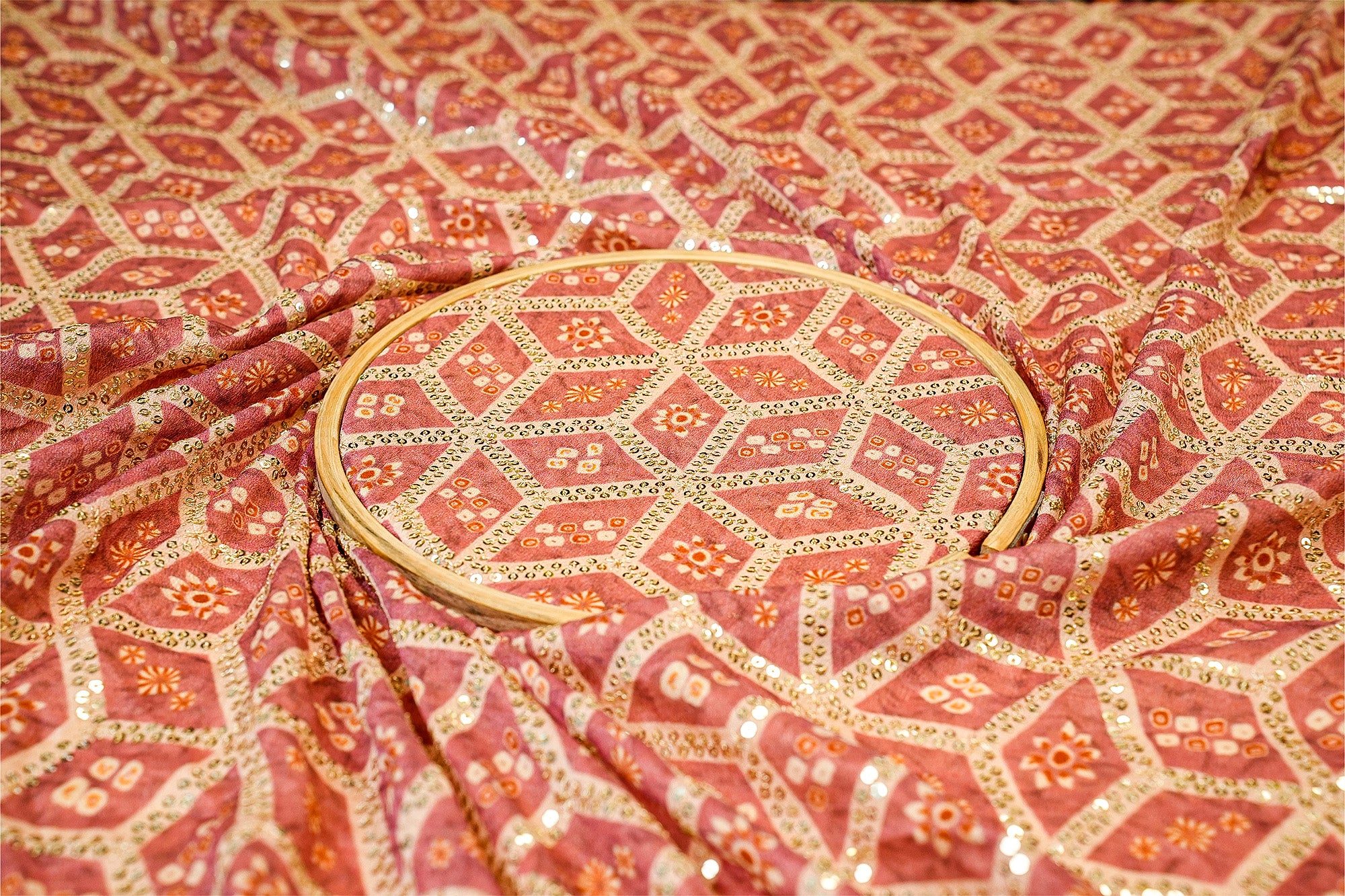 Golden Zari Floral Pattern Chiffon- Paras Gallery Fabrics