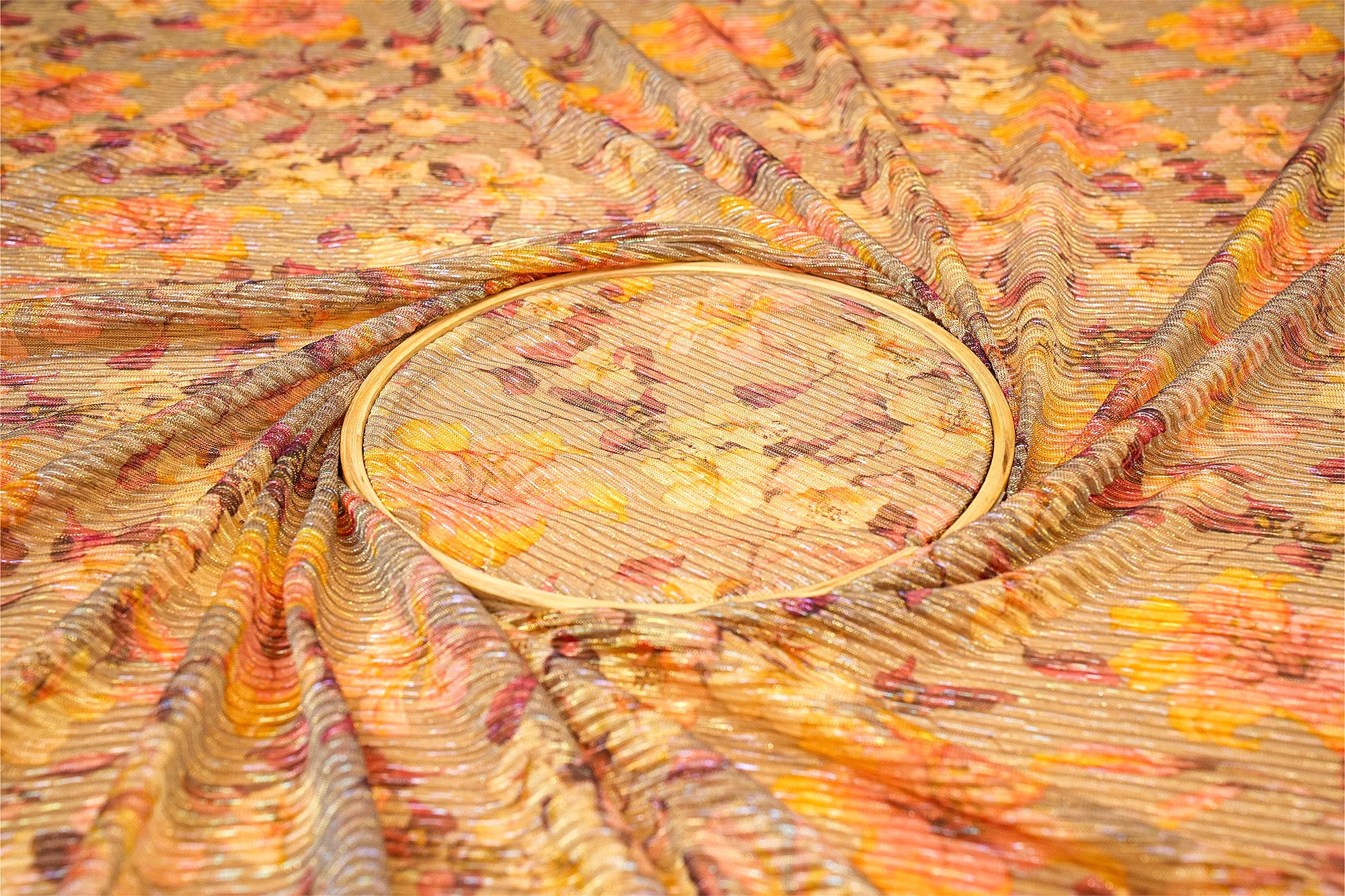 Multicolor Floral Print Lycra Grey Net- Paras Gallery Fabrics