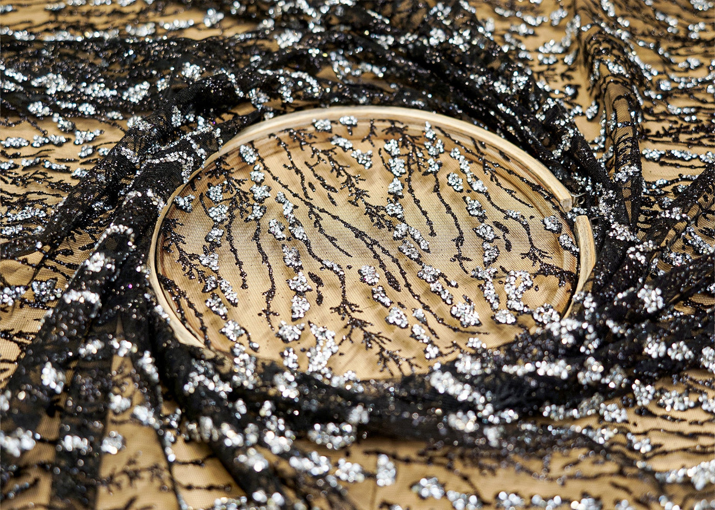 Black Net With Glitter Work- Paras Gallery Fabrics